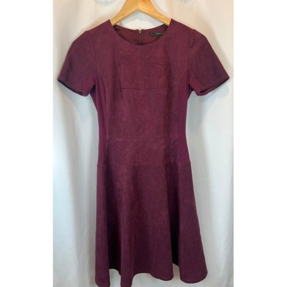BCBGMAXAZRIA Darra Faux Suede Dress Womens Bordeaux Fit Flare Burgundy Size 2